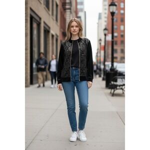 Zenergy By Chico's Womens Black Gold Floral Velvet Sweater Size 3 (U.S. XL16-18)